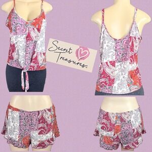 Secret Treasures Multicolor Paisley Print Pajama Sleepwear Set Cami Shorts L